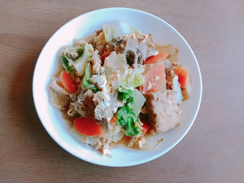 白菜と厚揚げのすき焼き風卵とじ煮